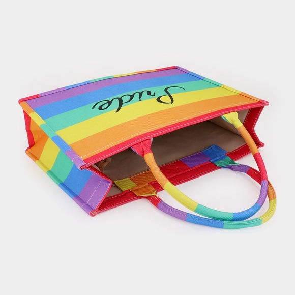 Colorful Rainbow Stripe Tote Purse Bag Printed Fashion Statement Accessory Pride - Picture 2 of 3